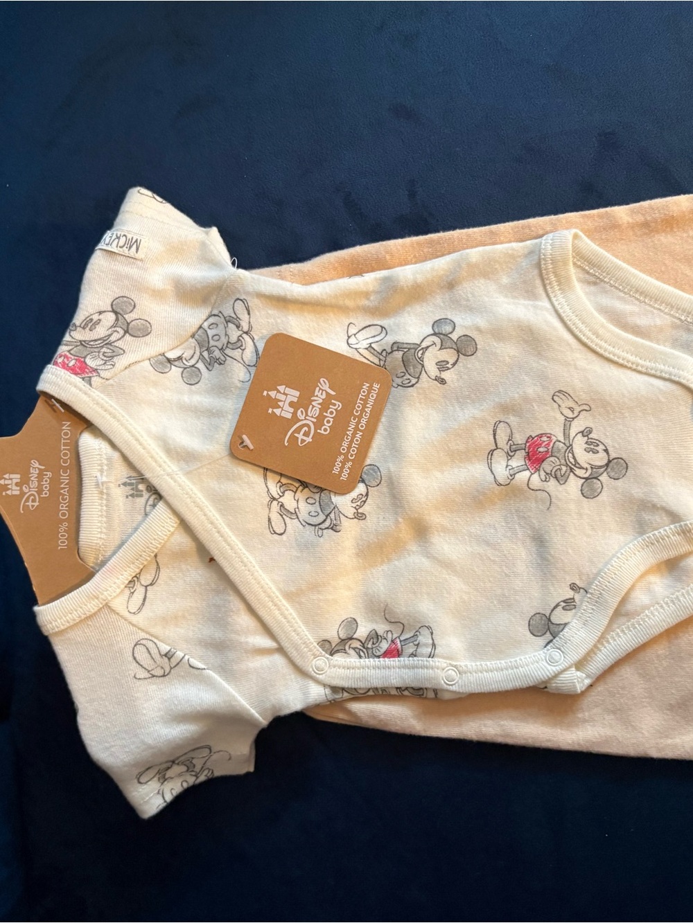 Disney Cream and Red Mickey Mouse Organic Cotton Bodysuit